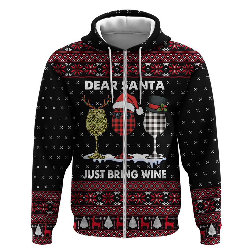 Santa Just Bring Wine Christmas Zip Hoodie Xmas Holiday Patterns - Wonder Print Shop