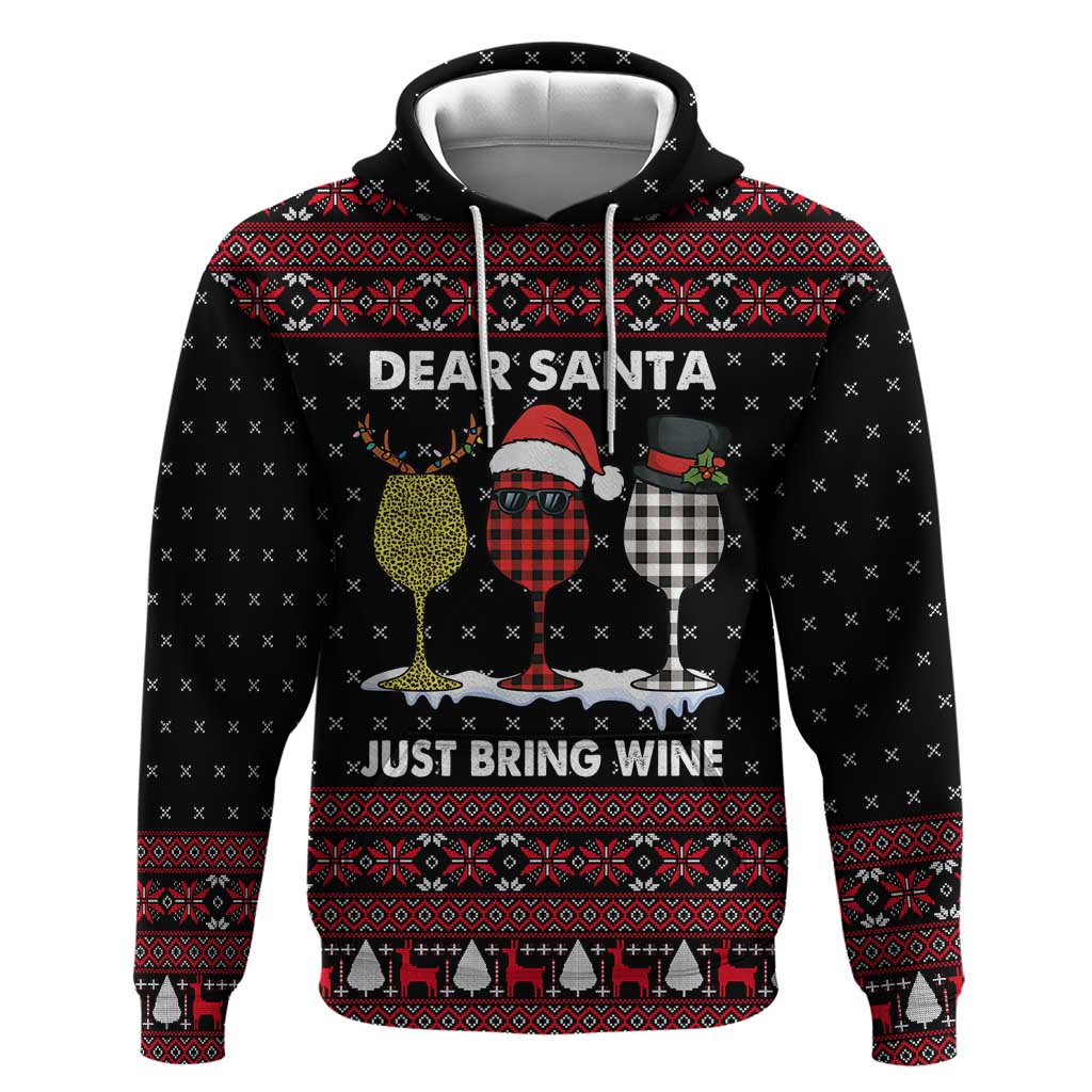 Santa Just Bring Wine Christmas Zip Hoodie Xmas Holiday Patterns - Wonder Print Shop