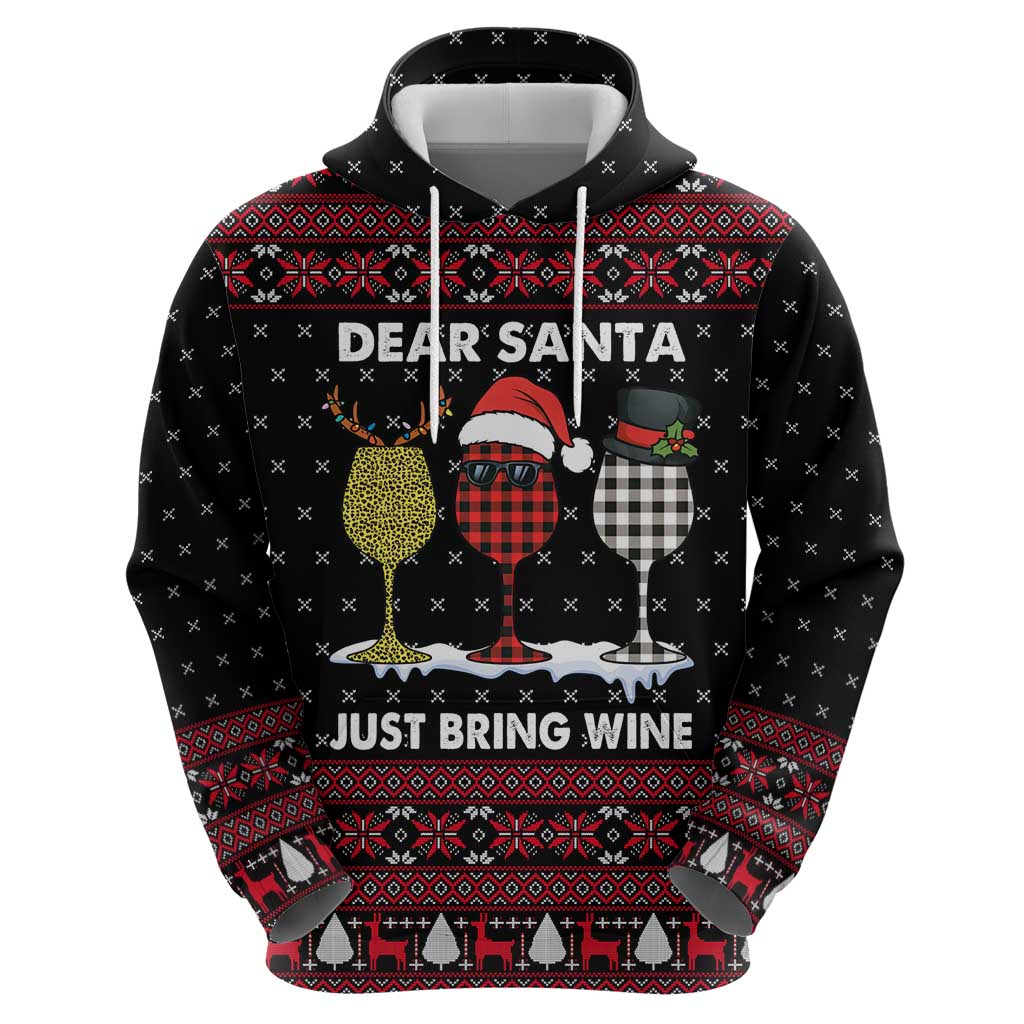 Santa Just Bring Wine Christmas Zip Hoodie Xmas Holiday Patterns - Wonder Print Shop