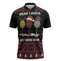 Santa Just Bring Wine Christmas Zipper Polo Shirt Xmas Holiday Patterns - Wonder Print Shop