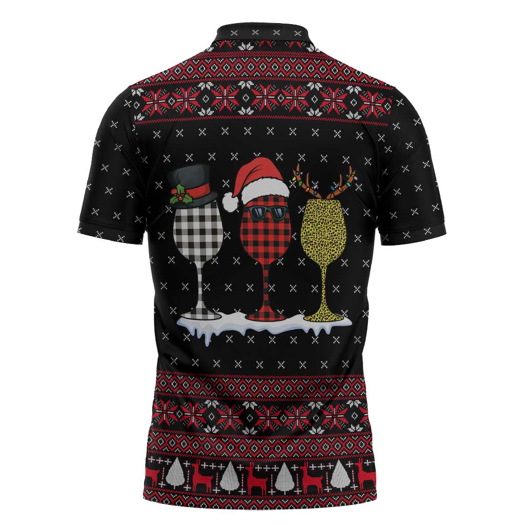 Santa Just Bring Wine Christmas Zipper Polo Shirt Xmas Holiday Patterns - Wonder Print Shop