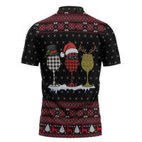 Santa Just Bring Wine Christmas Zipper Polo Shirt Xmas Holiday Patterns - Wonder Print Shop