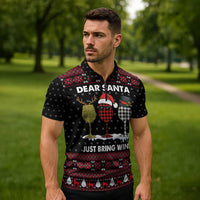 Santa Just Bring Wine Christmas Zipper Polo Shirt Xmas Holiday Patterns - Wonder Print Shop