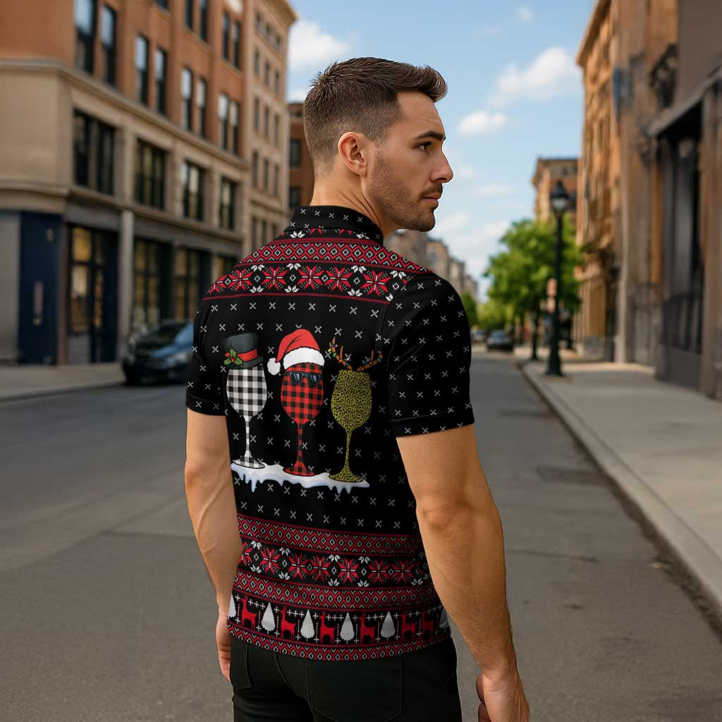 Santa Just Bring Wine Christmas Zipper Polo Shirt Xmas Holiday Patterns - Wonder Print Shop