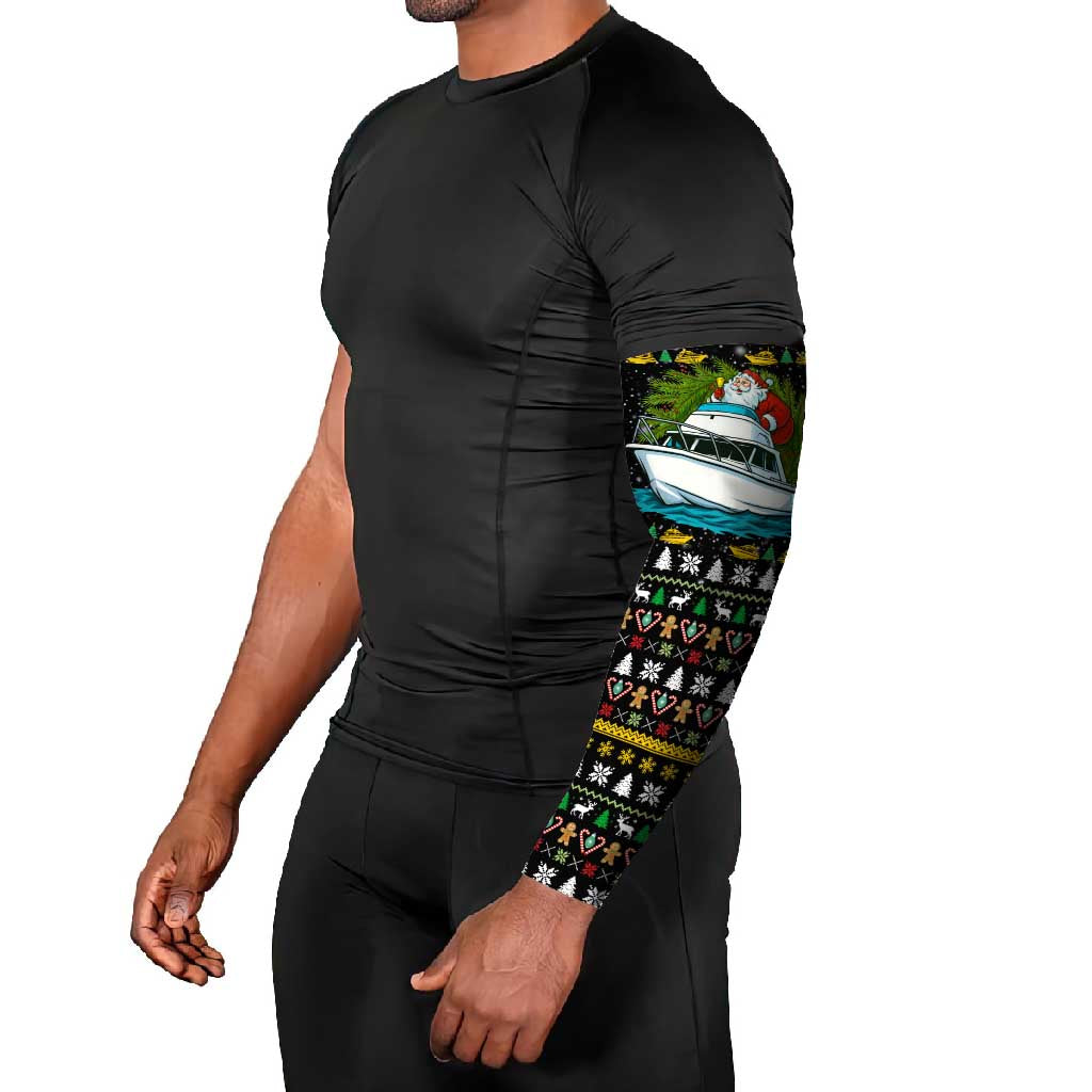 Santa On A Boat Christmas Arm Sleeves Xmas Holiday Patterns - Wonder Print Shop