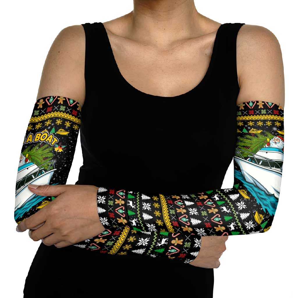 Santa On A Boat Christmas Arm Sleeves Xmas Holiday Patterns - Wonder Print Shop