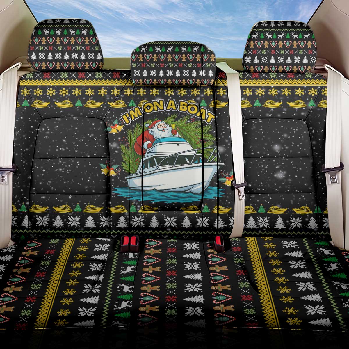 Santa On A Boat Christmas Back Car Seat Cover Xmas Holiday Patterns - Wonder Print Shop