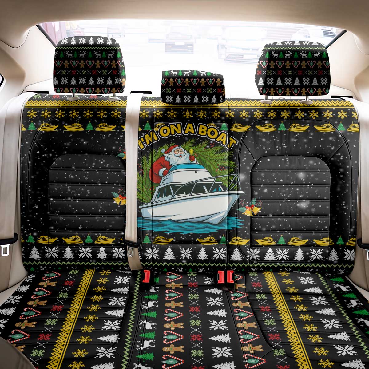 Santa On A Boat Christmas Back Car Seat Cover Xmas Holiday Patterns - Wonder Print Shop