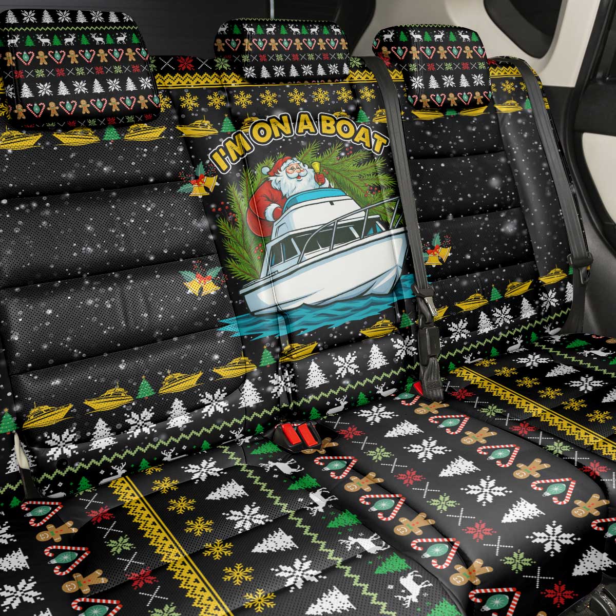 Santa On A Boat Christmas Back Car Seat Cover Xmas Holiday Patterns - Wonder Print Shop