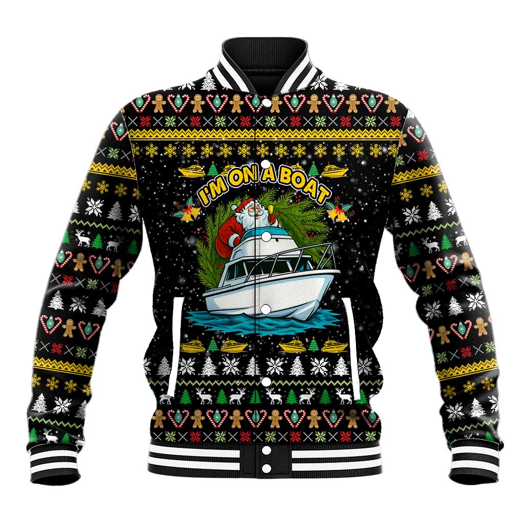 Santa On A Boat Christmas Baseball Jacket Xmas Holiday Patterns - Wonder Print Shop