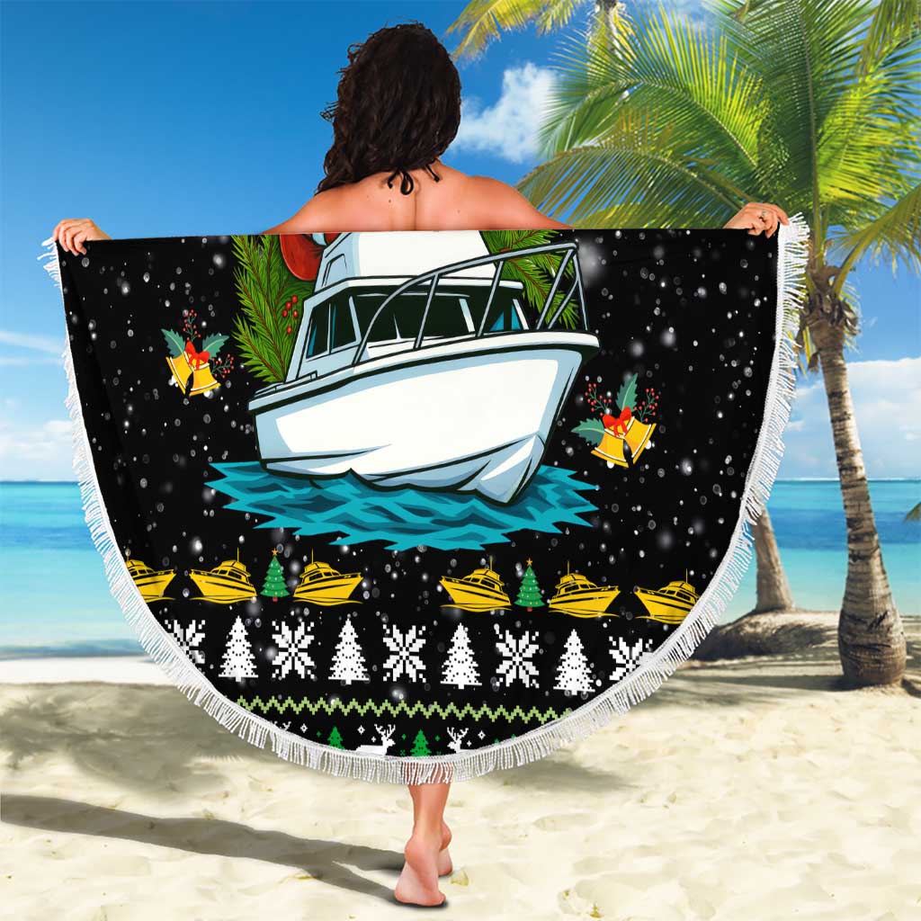 Santa On A Boat Christmas Beach Blanket Xmas Holiday Patterns - Wonder Print Shop