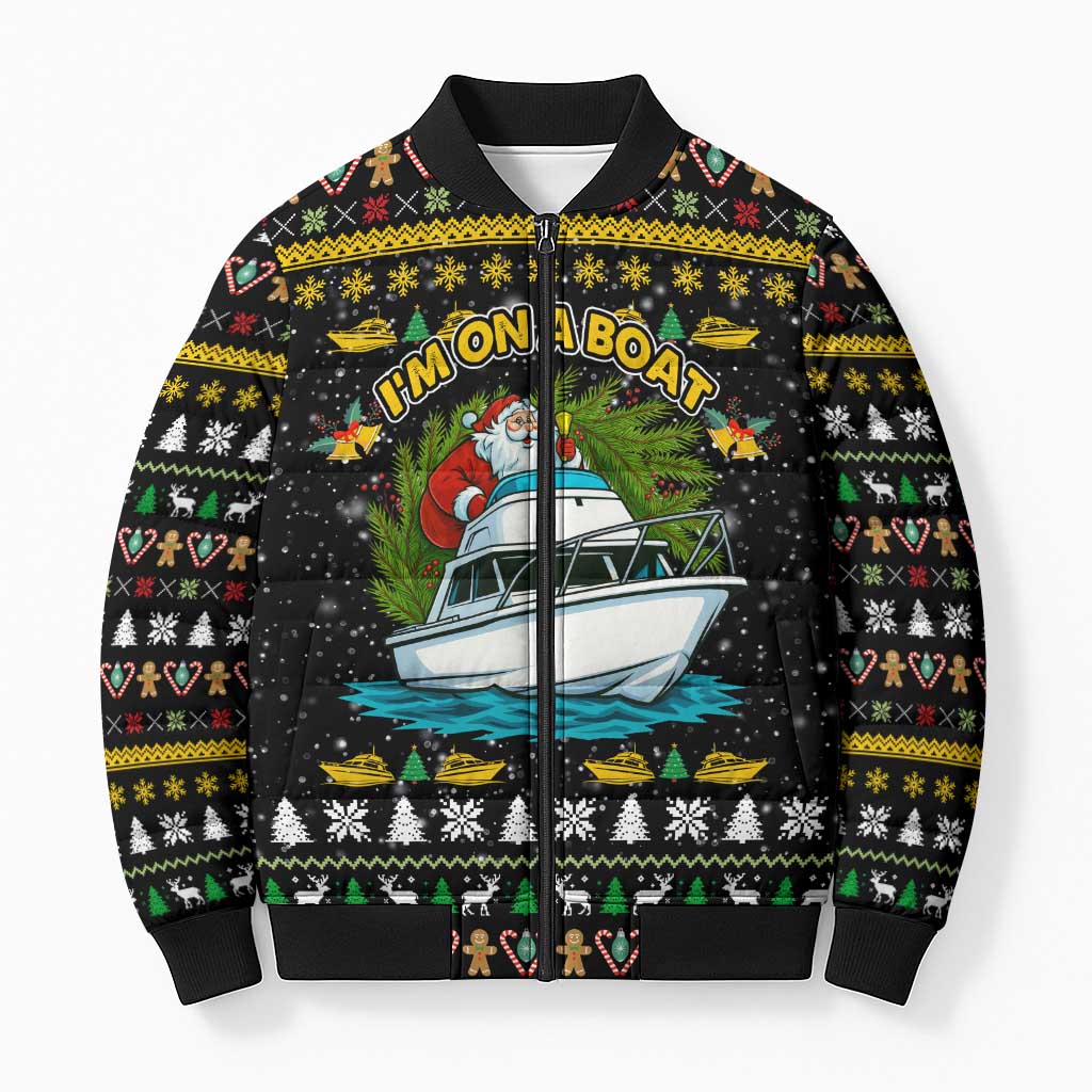 Santa On A Boat Christmas Bomber Puffer Jacket Xmas Holiday Patterns - Wonder Print Shop