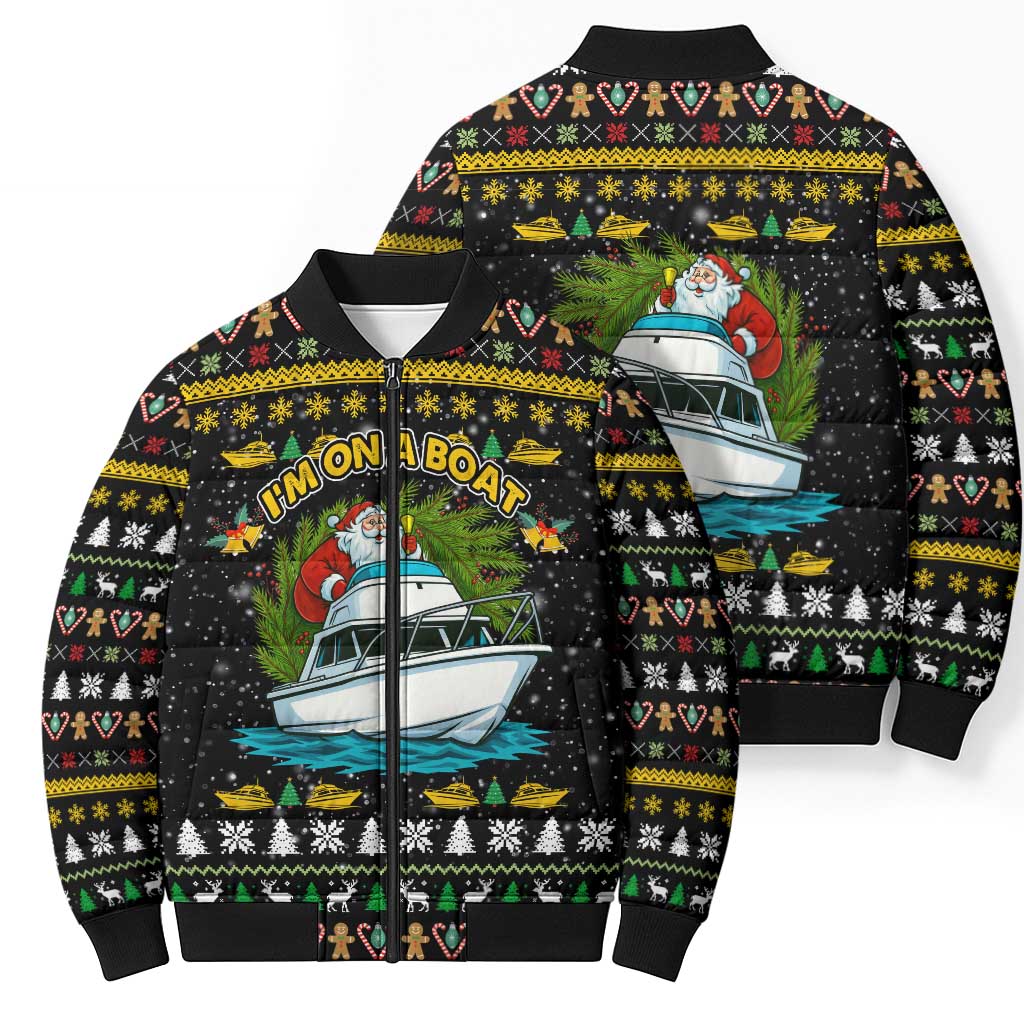 Santa On A Boat Christmas Bomber Puffer Jacket Xmas Holiday Patterns - Wonder Print Shop