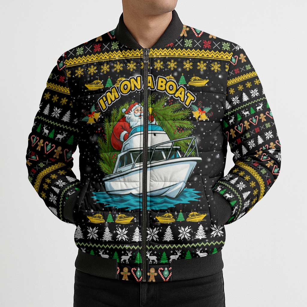 Santa On A Boat Christmas Bomber Puffer Jacket Xmas Holiday Patterns - Wonder Print Shop