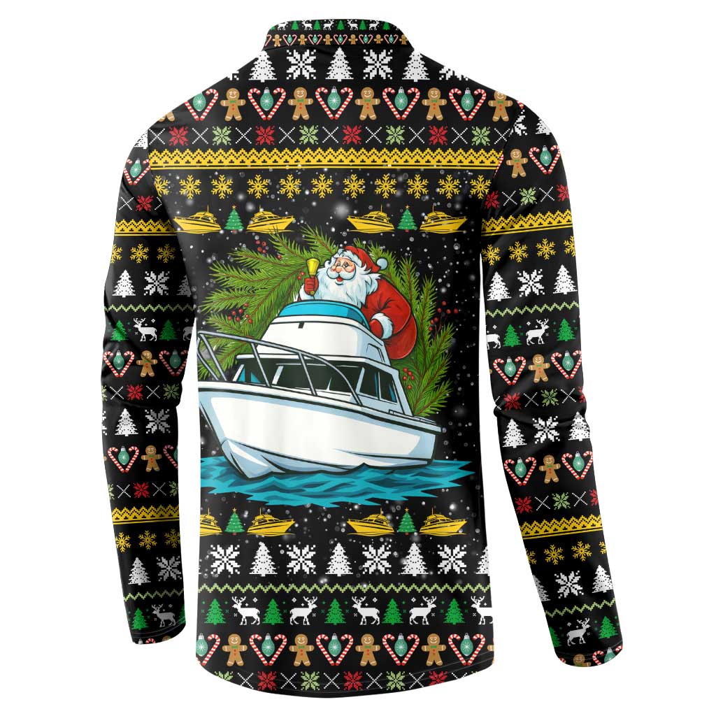 Santa On A Boat Christmas Button Sweatshirt Xmas Holiday Patterns - Wonder Print Shop