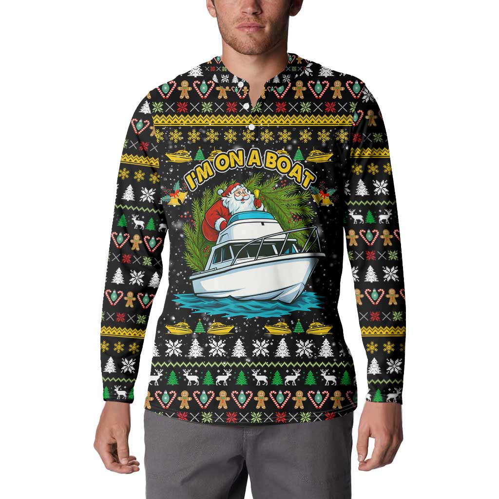 Santa On A Boat Christmas Button Sweatshirt Xmas Holiday Patterns - Wonder Print Shop