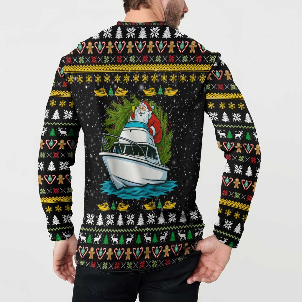 Santa On A Boat Christmas Button Sweatshirt Xmas Holiday Patterns - Wonder Print Shop