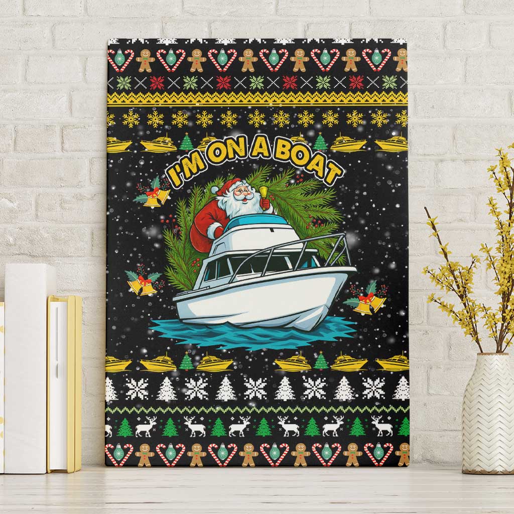 Santa On A Boat Christmas Canvas Wall Art Xmas Holiday Patterns - Wonder Print Shop