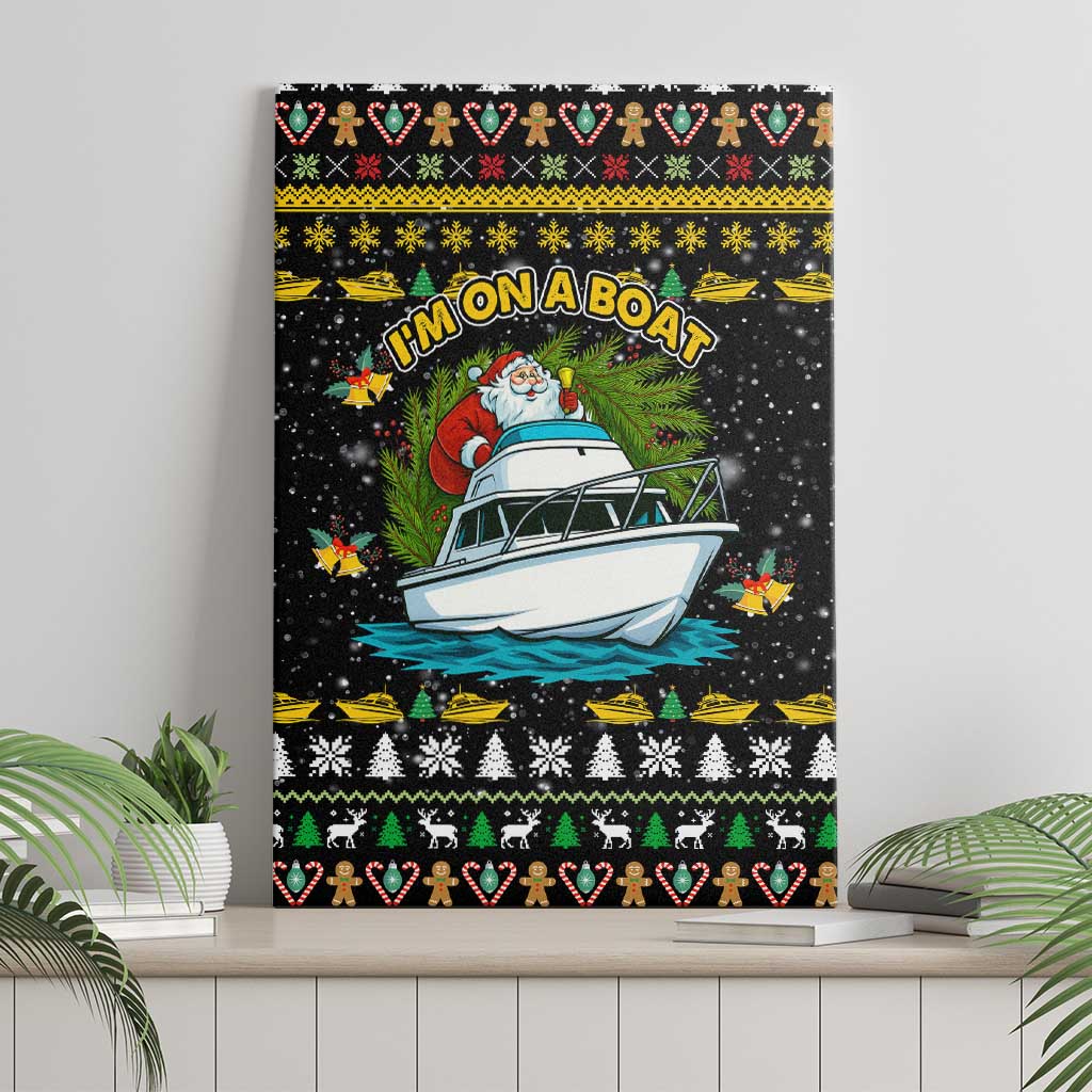 Santa On A Boat Christmas Canvas Wall Art Xmas Holiday Patterns - Wonder Print Shop