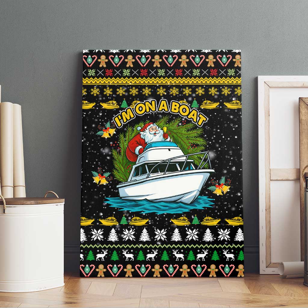 Santa On A Boat Christmas Canvas Wall Art Xmas Holiday Patterns - Wonder Print Shop