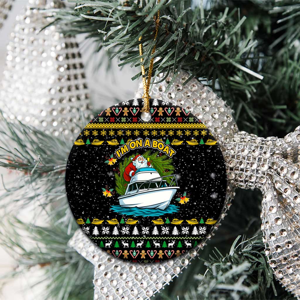 Santa On A Boat Christmas Ceramic Ornament Xmas Holiday Patterns - Wonder Print Shop