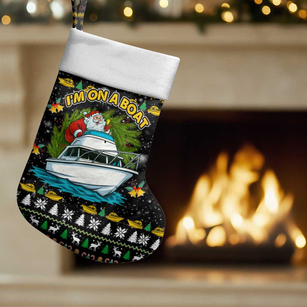 Santa On A Boat Christmas Stocking Xmas Holiday Patterns - Wonder Print Shop
