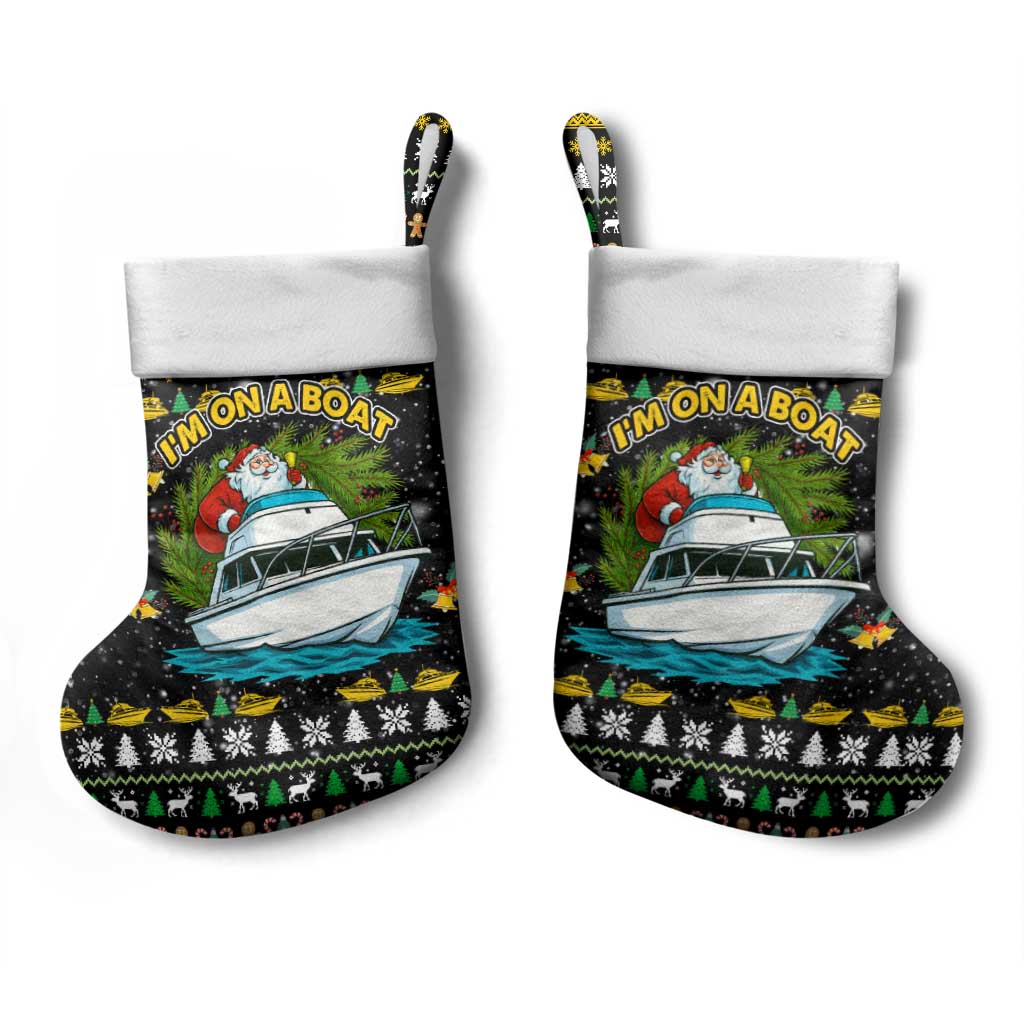 Santa On A Boat Christmas Stocking Xmas Holiday Patterns - Wonder Print Shop