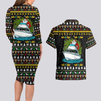 Santa On A Boat Christmas Couples Matching Long Sleeve Bodycon Dress and Hawaiian Shirt Xmas Holiday Patterns - Wonder Print Shop