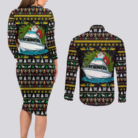 Santa On A Boat Christmas Couples Matching Long Sleeve Bodycon Dress and Long Sleeve Button Shirt Xmas Holiday Patterns - Wonder Print Shop