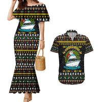 Santa On A Boat Christmas Couples Matching Mermaid Dress and Hawaiian Shirt Xmas Holiday Patterns - Wonder Print Shop