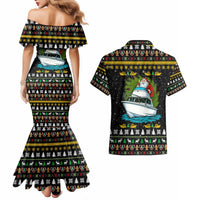 Santa On A Boat Christmas Couples Matching Mermaid Dress and Hawaiian Shirt Xmas Holiday Patterns - Wonder Print Shop