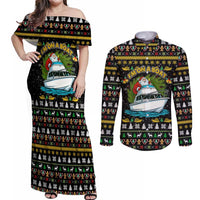 Santa On A Boat Christmas Couples Matching Off Shoulder Maxi Dress and Long Sleeve Button Shirt Xmas Holiday Patterns - Wonder Print Shop