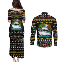 Santa On A Boat Christmas Couples Matching Puletasi and Long Sleeve Button Shirt Xmas Holiday Patterns - Wonder Print Shop