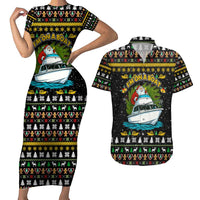 Santa On A Boat Christmas Couples Matching Short Sleeve Bodycon Dress and Hawaiian Shirt Xmas Holiday Patterns - Wonder Print Shop