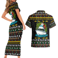 Santa On A Boat Christmas Couples Matching Short Sleeve Bodycon Dress and Hawaiian Shirt Xmas Holiday Patterns - Wonder Print Shop