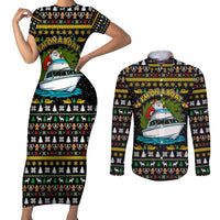 Santa On A Boat Christmas Couples Matching Short Sleeve Bodycon Dress and Long Sleeve Button Shirt Xmas Holiday Patterns - Wonder Print Shop