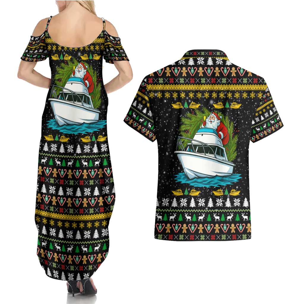 Santa On A Boat Christmas Couples Matching Summer Maxi Dress and Hawaiian Shirt Xmas Holiday Patterns - Wonder Print Shop
