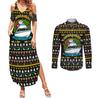 Santa On A Boat Christmas Couples Matching Summer Maxi Dress and Long Sleeve Button Shirt Xmas Holiday Patterns - Wonder Print Shop