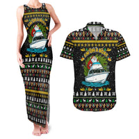 Santa On A Boat Christmas Couples Matching Tank Maxi Dress and Hawaiian Shirt Xmas Holiday Patterns - Wonder Print Shop