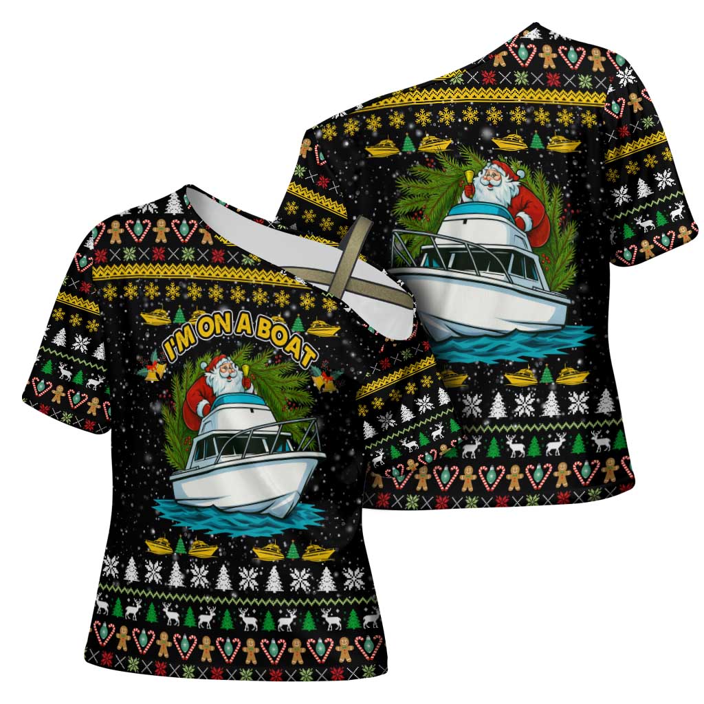 Santa On A Boat Christmas Cross Shoulder Shirt Xmas Holiday Patterns - Wonder Print Shop