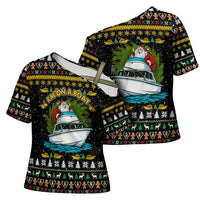 Santa On A Boat Christmas Cross Shoulder Shirt Xmas Holiday Patterns - Wonder Print Shop