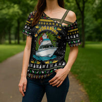 Santa On A Boat Christmas Cross Shoulder Shirt Xmas Holiday Patterns - Wonder Print Shop