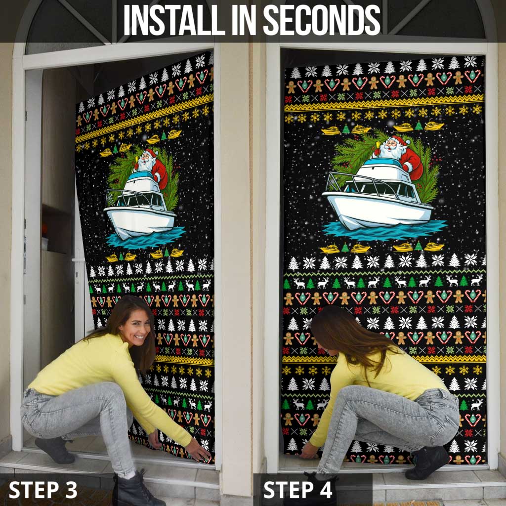 Santa On A Boat Christmas Door Cover Xmas Holiday Patterns - Wonder Print Shop