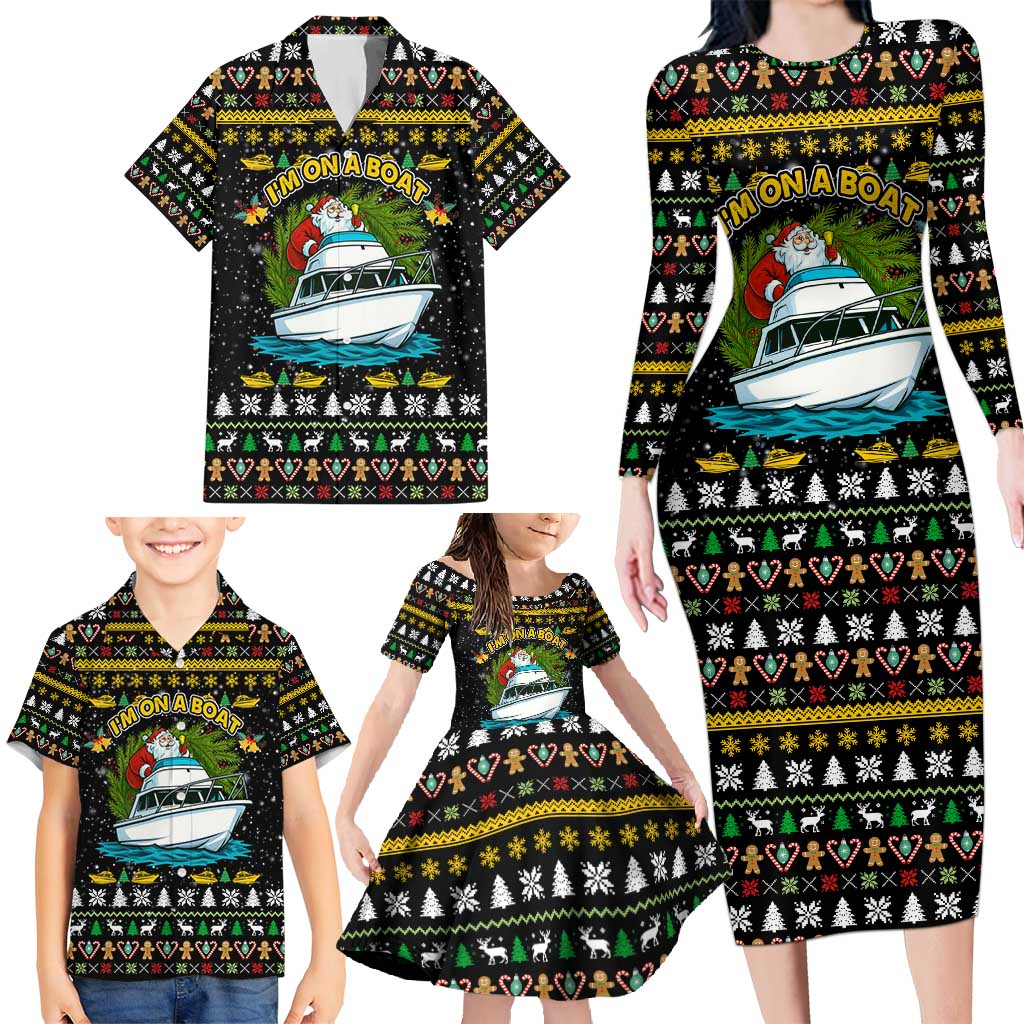 Santa On A Boat Christmas Family Matching Long Sleeve Bodycon Dress and Hawaiian Shirt Xmas Holiday Patterns - Wonder Print Shop