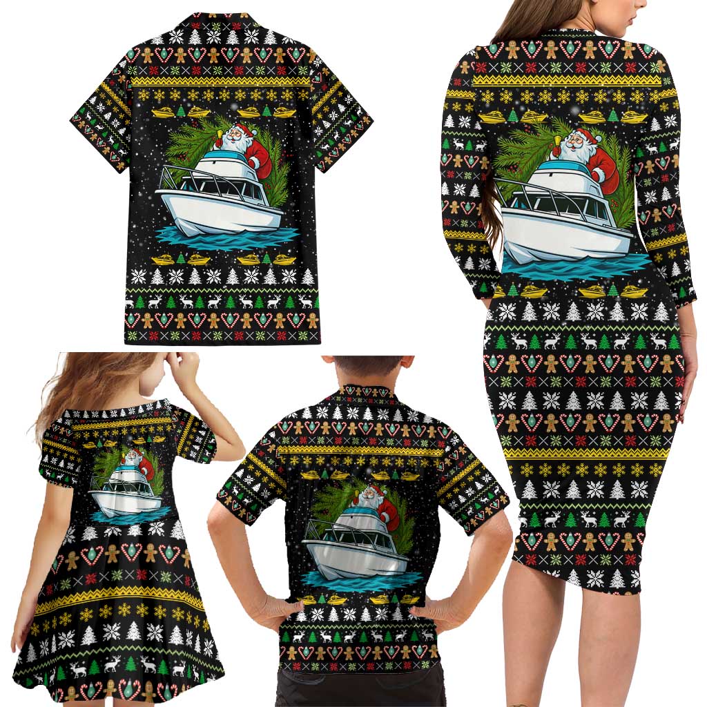 Santa On A Boat Christmas Family Matching Long Sleeve Bodycon Dress and Hawaiian Shirt Xmas Holiday Patterns - Wonder Print Shop