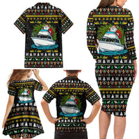Santa On A Boat Christmas Family Matching Long Sleeve Bodycon Dress and Hawaiian Shirt Xmas Holiday Patterns - Wonder Print Shop