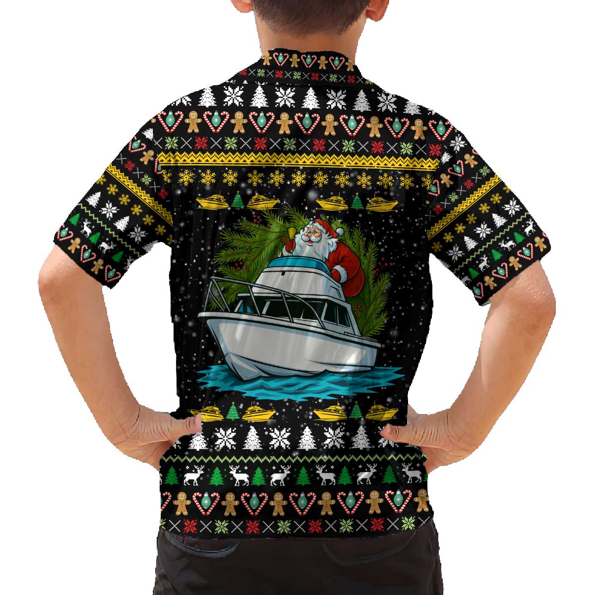 Santa On A Boat Christmas Family Matching Off The Shoulder Long Sleeve Dress and Hawaiian Shirt Xmas Holiday Patterns - Wonder Print Shop