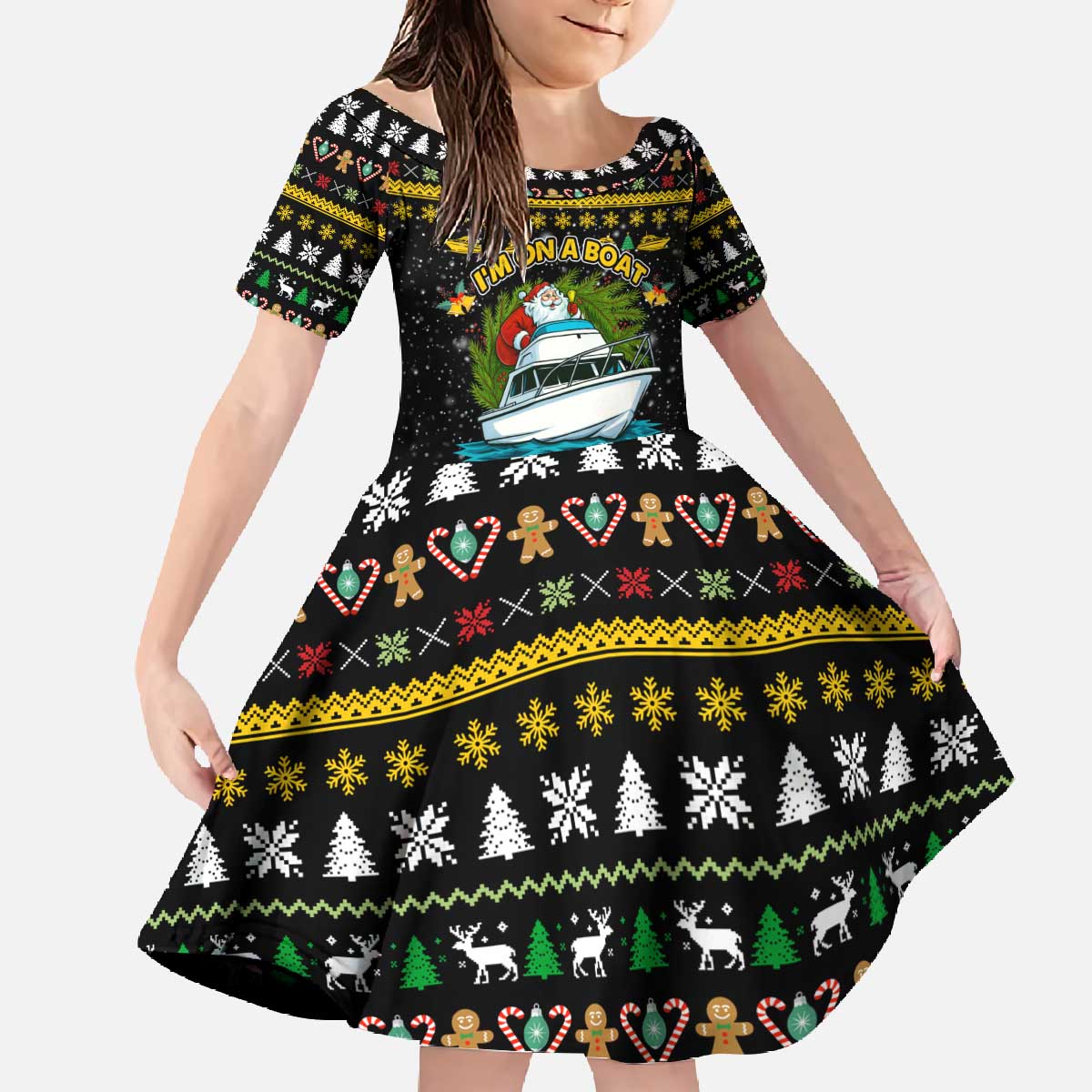 Santa On A Boat Christmas Family Matching Off The Shoulder Long Sleeve Dress and Hawaiian Shirt Xmas Holiday Patterns - Wonder Print Shop