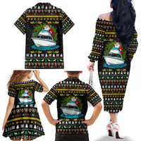 Santa On A Boat Christmas Family Matching Off The Shoulder Long Sleeve Dress and Hawaiian Shirt Xmas Holiday Patterns - Wonder Print Shop
