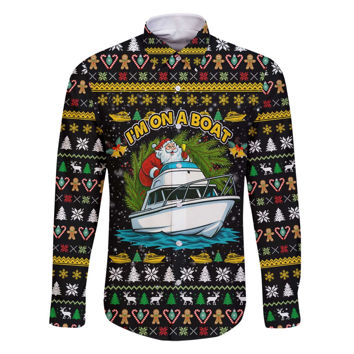 Santa On A Boat Christmas Family Matching Off The Shoulder Long Sleeve Dress and Hawaiian Shirt Xmas Holiday Patterns - Wonder Print Shop